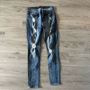 Express Legging Jegging Straight Leg Mid Rise Jeans Distressed w Holes 4 Regular